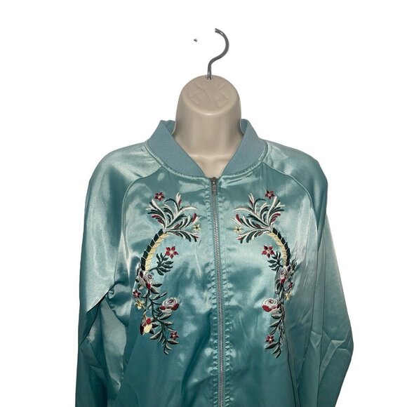 Romeo & Juliet Couture Women’s Medium Mint Satin Floral Embroidered Jacket READ - Picture 4 of 12